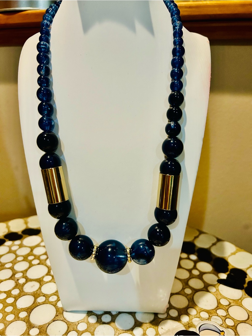 Charming Charlie Navy Beaded Necklace with Gold Accents